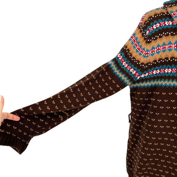 Chaps Southwest Shawl Collar Cardigan Upcycled Sweater Brown Size XL - Picture 4 of 13